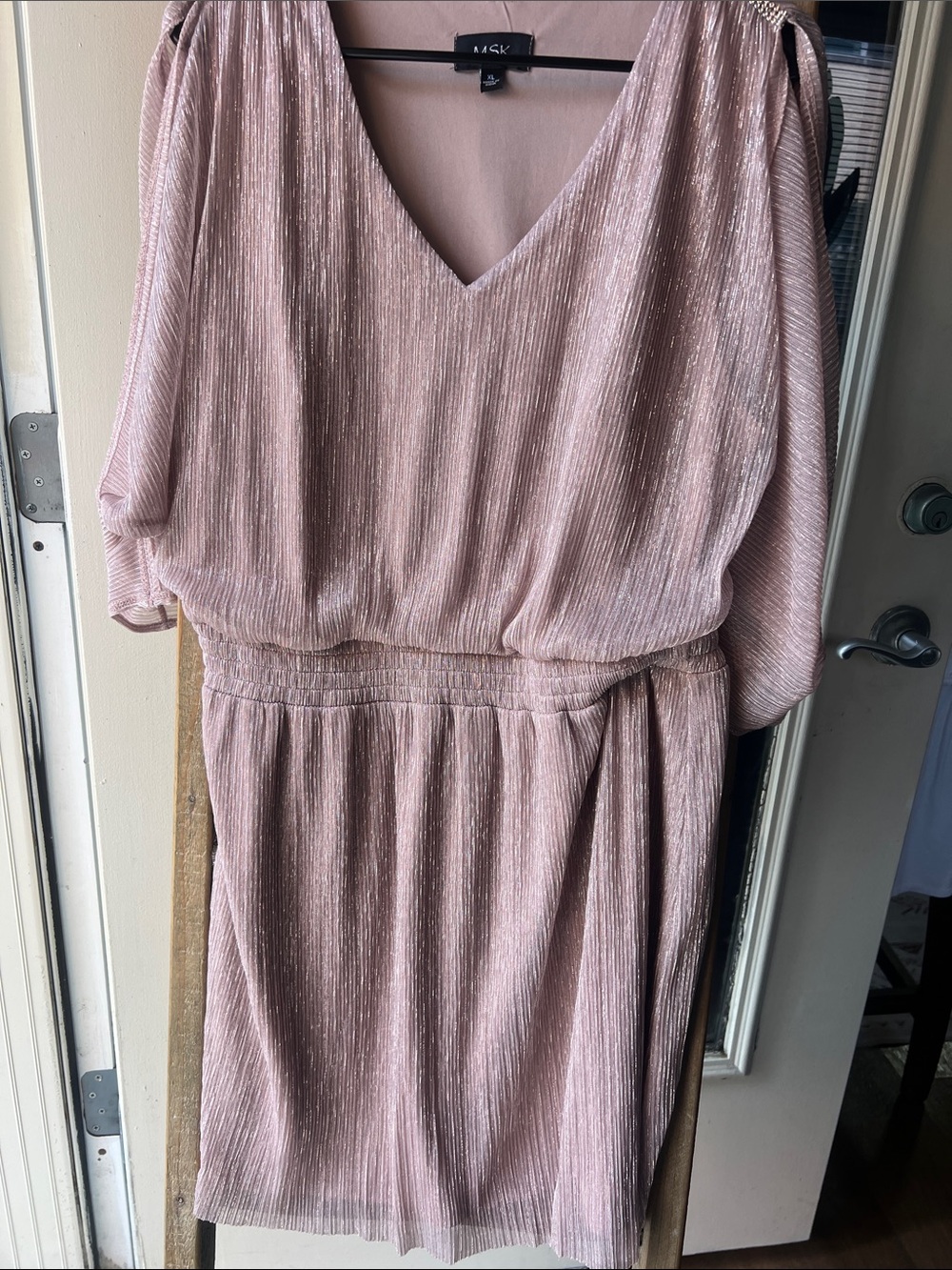 MSK Rose Gold Metallic Pleated Midi Dress